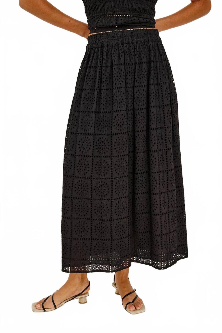 NEW RAILS dax maxi skirt in black grid embroidery
